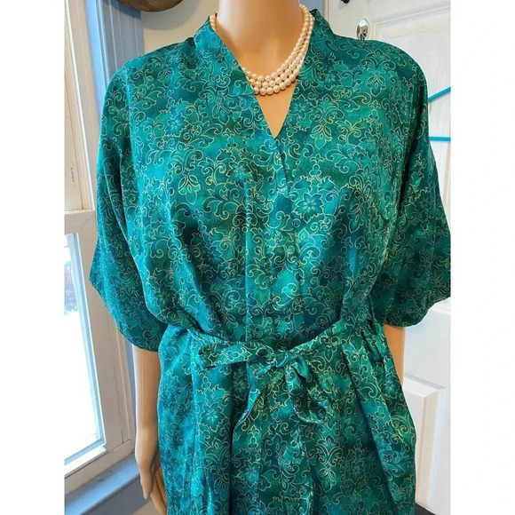 Vintage NWT Floral Silky Violet & Rose Nightgown Robe 2 Pieces Set Women Size M - Picture 9 of 10